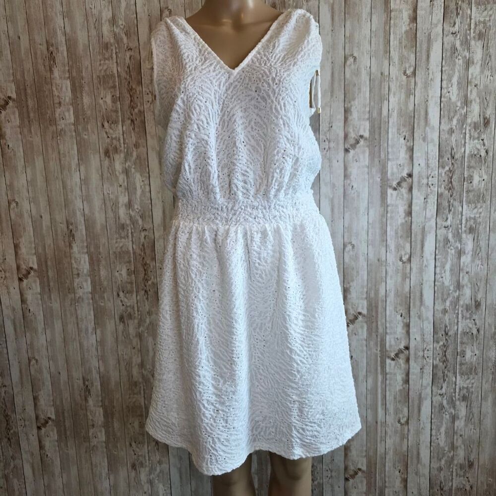Women's Michael Kors White V-Neck Smocked Waist Dress Size S